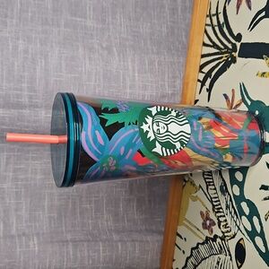 Starbucks Tropical Paradise Cold Cup - Green Blue Floral